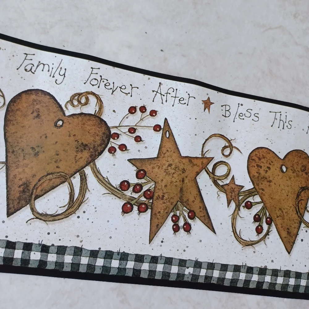 Wallpaper Border Country Tin Hearts & Stars Bless This Home